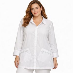 Soft Surroundings Tunic Shirt Womens XL White Button Front Zip Pocket Stretch